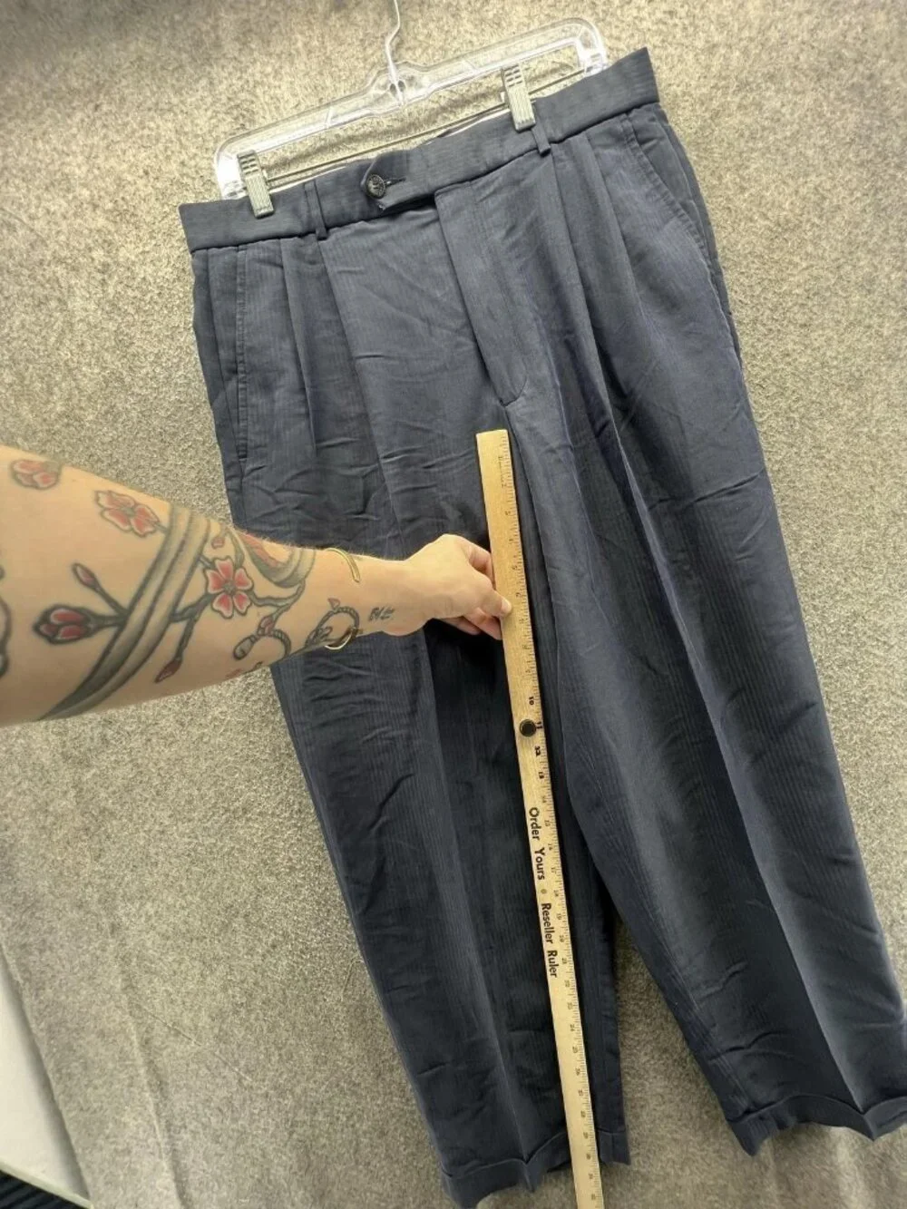 Lacoste Dress Pants Men 34 Blue Pleated Tapered Striped Rayon Blend Classic